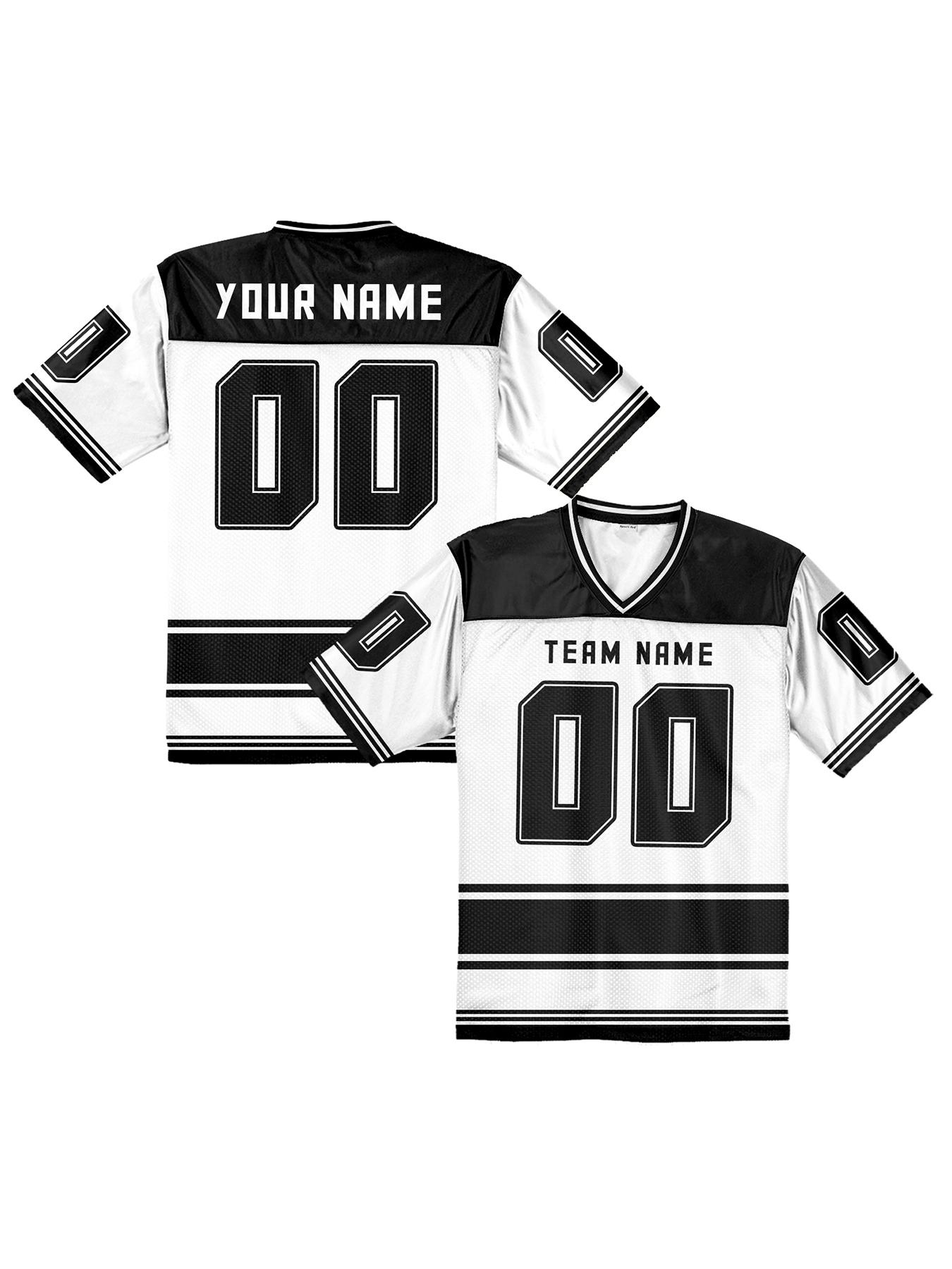 Individuelles American Football Trikot Schwarz V-Ausschnitt - Personalisierter Name Nummer, Lässiges Mode Top für Streetwear Männer Frauen Jugend 7XL schwarz