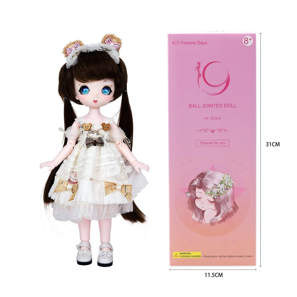 ICY Fortune Days BJD Doll Anime Style Doll Set with 28 Mechanical Perfect for DIY and Girl Doll 1/6 - Joints, Gifts, Decoration, Exercises,