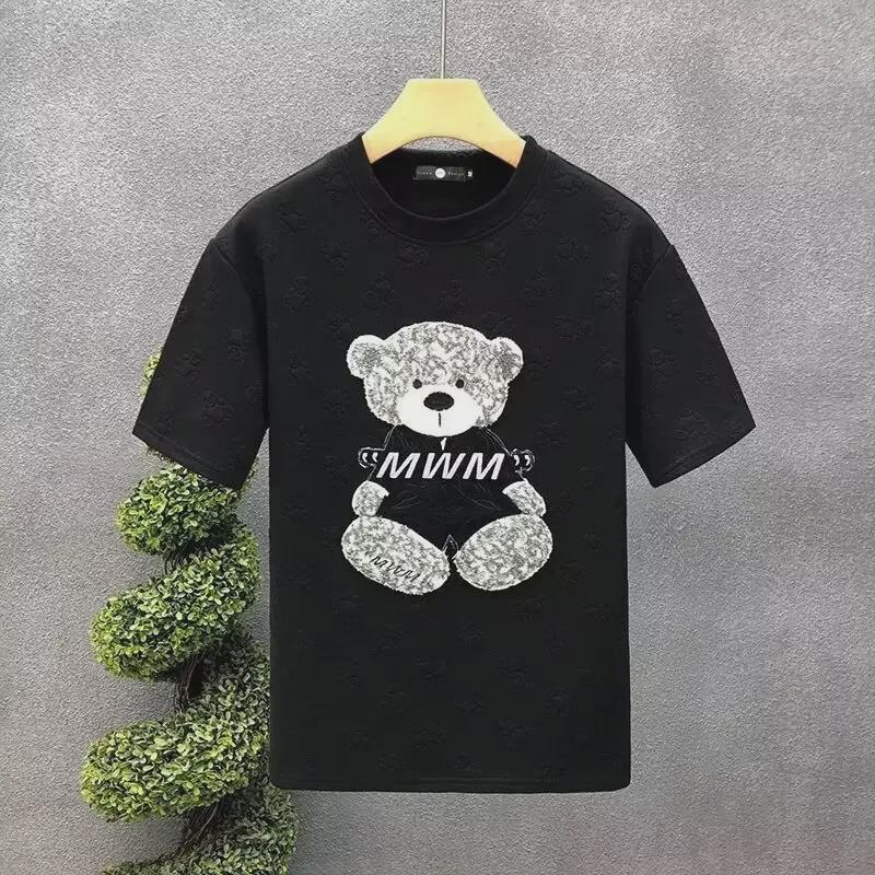 Men's Summer 2023 Cartoon Bear Embroidered Round-Neck T-Shirt, Short-Sleeved and Stylish