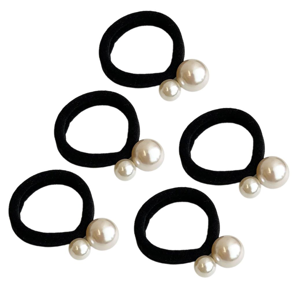 Pack Of 5 Elastic Hair Tie Set With Artificial Pearl Design For Women Girl NonSlip Hairband Hair Rope for Everyday Wear