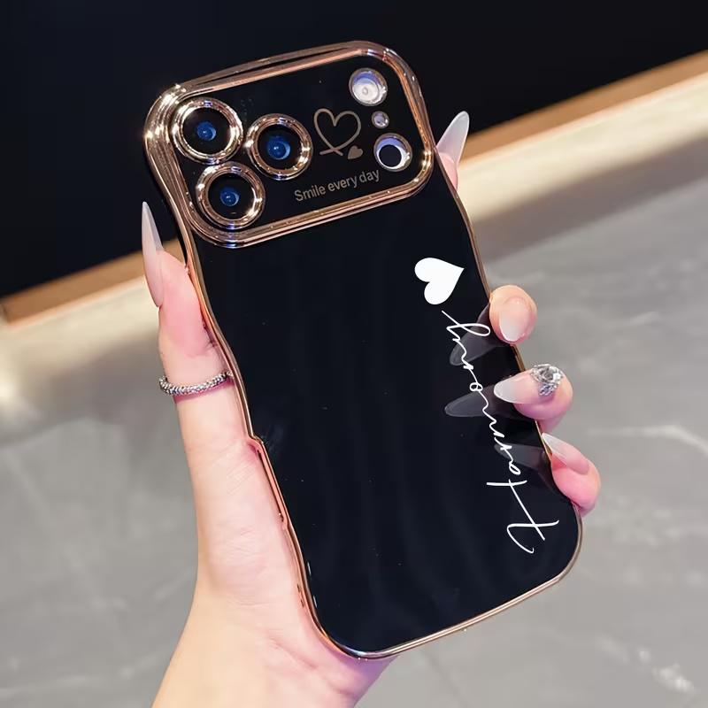 

Name Personalized Plating Large Wave Frame with Heart-shaped Pattern Phone Case for iPhone 17 16 15 14 13 Pro Max Air For iPhone 13