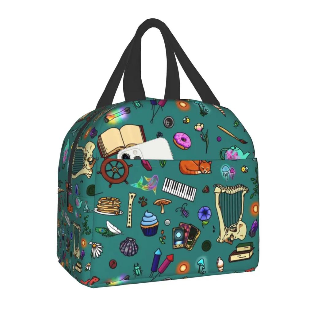 Lunchtasche für Arbeit Schule Halloween Katze Totenkopf Wasserdichte Kühltasche Thermische Lunchbox Frauen Kinder Picknicktaschen