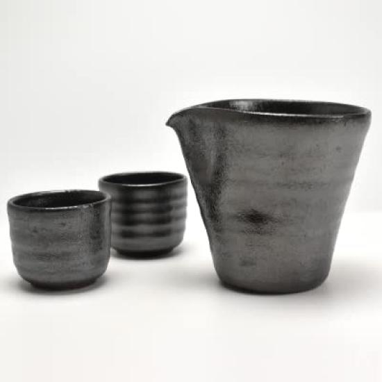 

Bonsai Tao Shigaraki ware sake luster cup, black, чёрный