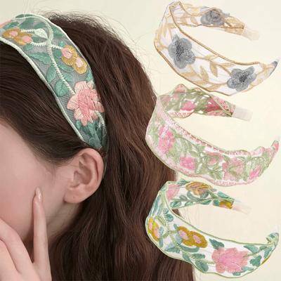 Elegantes Chiffon-Stickerei-Blumenhaarband für Frauen Süßes Haar dekorieren Stirnband Haarband Band Turban Mode Haar-Accessoires