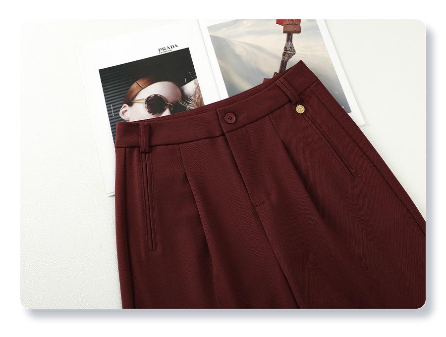Gray Wide-Leg Wool Pants for Women - High-Waisted, Drapey, Straight-Leg Trousers, 2024 Spring/Autumn Collection