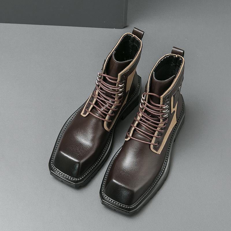 Men's Shoes Martin Boots Men's Autumn High-top Casual Locomotive Shoes Combat Tooling Shoes Foreign Trade Heightening Big Head Leather Boots