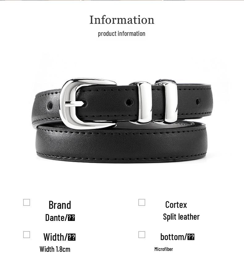 Luxury Women's Classic Cowhide Leather Belt with American Retro Style Pin Buckle