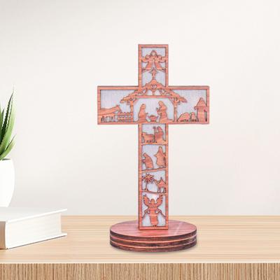 Yousheng Christmas Wooden Nativity Scene Set Christian Religious Rustic Tabletop Decoration with LED Light for Shelf Table Indoor Decor