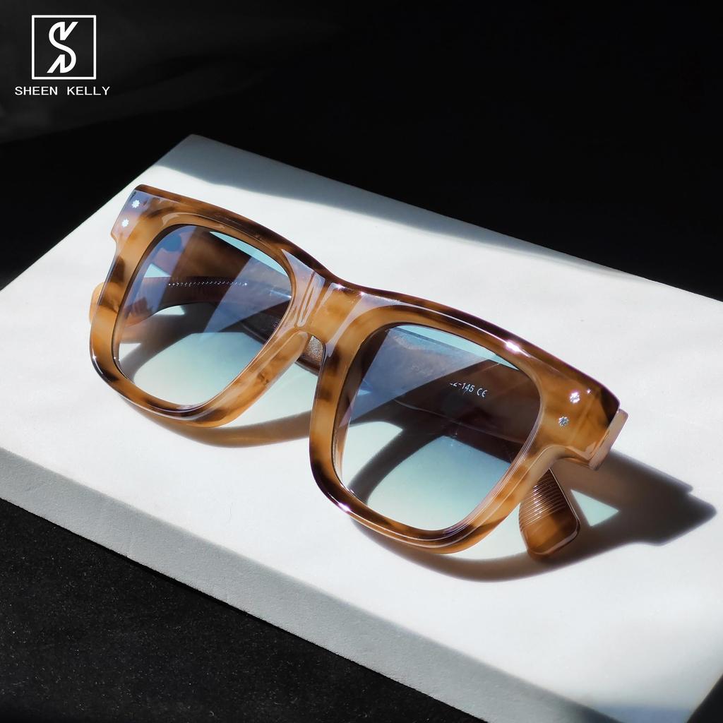 SHEEN KELLY Retro Thick Square Sunglasses for Men and Women Trendy Rectangular Tortoiseshell Frame with Black 70s and 80s Style Eyewear Shades,