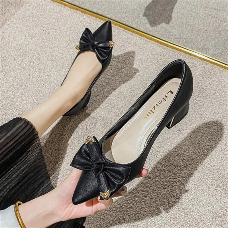 Tacones Altos de Mujer con Pedrería Punta Fina Tacón Grueso Zapatos de una Sola Pieza Zapatos de Fiesta Oficina Boda Talla Grande 35-43 Zapatos de Mujer