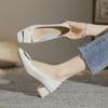 Square Buckle Fashion OL Office Shoes 2025 New Women's Concise Genuine Leather Shallow High Heels Shoes Square Toe Women Pumps