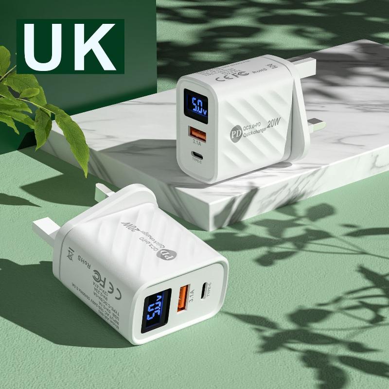 Pd Type C Usb Quick Charge 3.0 Wall Phone Charger 20W Fast Charging Digital Display Charger Adapter
