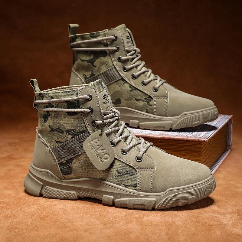 High Quality Camouflage Youth Trendy Shoe,Casual High Top Canvas Men's Shoes,soft Sole Desert Boots,short Boots Sapato Masculino