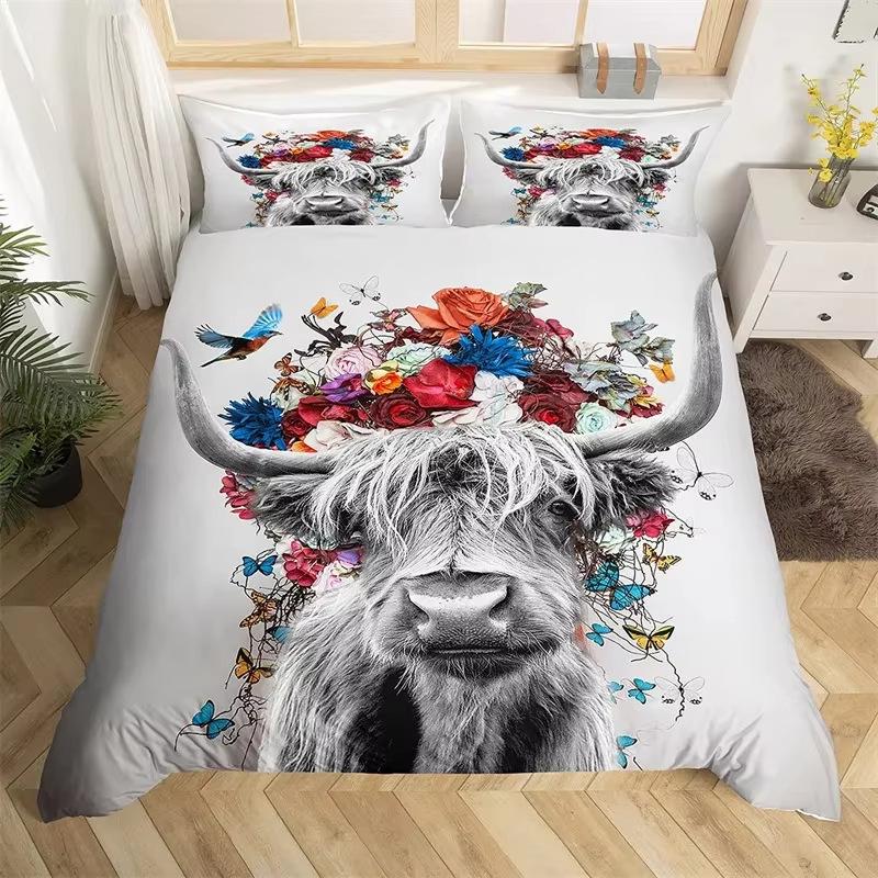 Flowers and Cow Down Quilt Cover Suit Bedding Suit Quilt Cover Three-piece Set