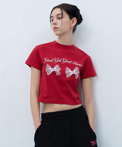 Uncover Twin Ribbon Crop Short Sleeve T-Shirt Red Free