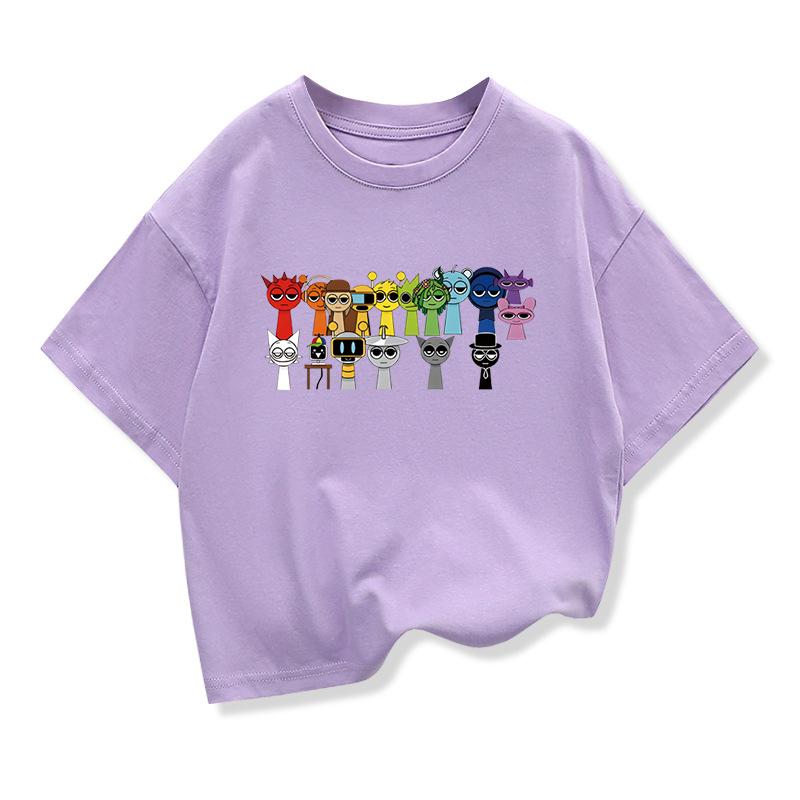 

Летние топы с коротким рукавом Милая футболка с мультяшным принтом Sprunki Детская футболка для отдыха Футболка для маленьких девочек Футболка для малышей 100