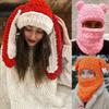 Winter Hat Cartoon Knitting Hat Cute Animal Ear Cosplay Hat Outdoor Sport Hat Woolen Caps Windproof Headwear Balaclava