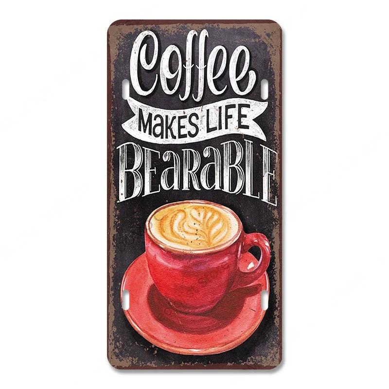 Coffee Licenses Vintage Metal Tin Signs Retro Plate Coffee Time Posters Plaques for Cafe Kitchen Living Room Home Wall Art Decor