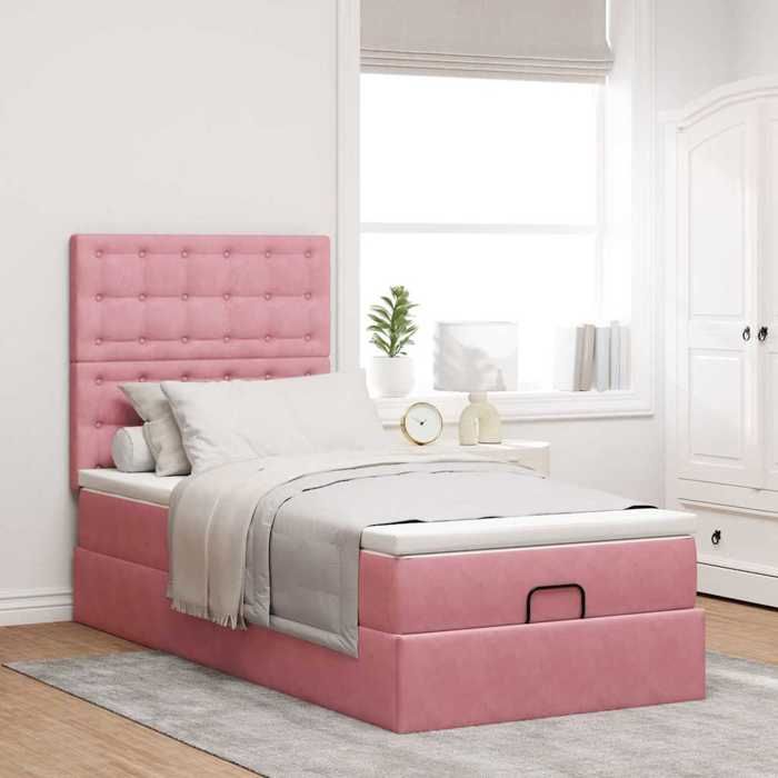 VidaXL Cadre de lit ottoman avec matelas rose 90x190 cm velours, cadre de lit, cadre de lit rembourré, cadre de lit ottoman 3313588