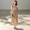 26 year summer elegant slimming V-neck floral skirt A-line skirt short sleeved skirt mid length skirt V-neck dress high-end dress