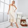 Søvn- og salongnattkjoler for kvinner Satin Slip Lang kjole Stripe Pyjamas Soveklær Sommer Uformelle hjemmeklær