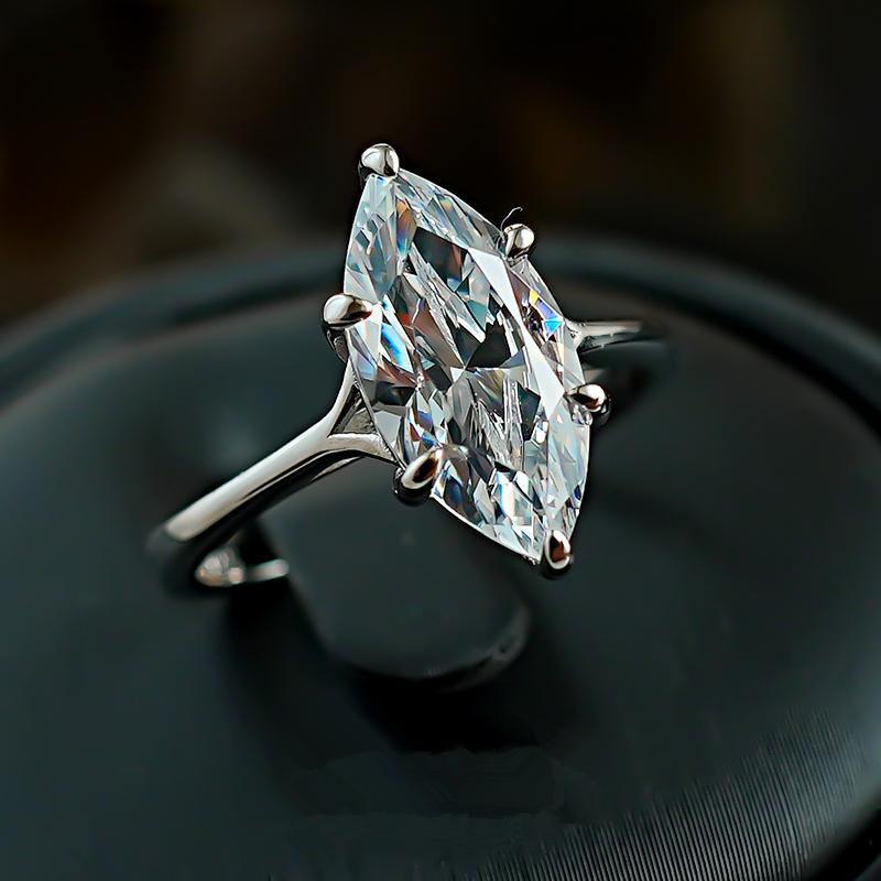 925 Silver Marquise Diamond Ring For Women 14mm Fashion Wedding Band Elegant Bridal Jewelry