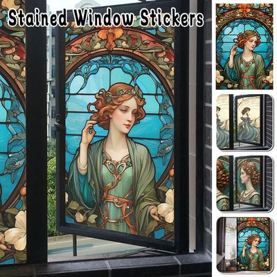Retro Stained Glass Film Translucent Hotel Club Colorful Self-Adhesive Window Sticker Home Porch Bathroom Decor Art Privacy Film