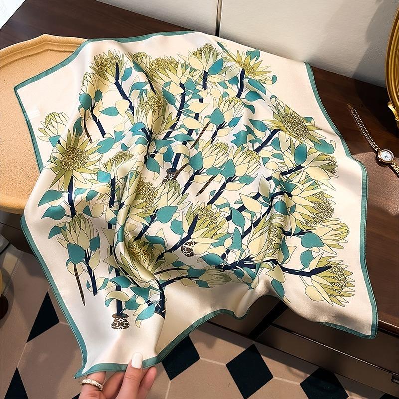 New Silk Silk Scarf Women's Spring Fashion Elegant Peony Plain Crepe Satin Silk Scarf 100% Mulberry Silk Square Scarf 53 Silk Scarf