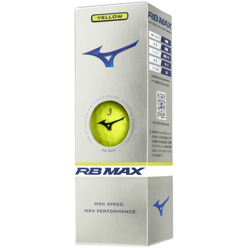 MIZUNO RB MAX Yellow Golf 1 Dozen Distance Suitable for All Head Axial Flow 5NJBT733 Balls, (12 Balls), Type, Speeds, Ultra-Soft Feel, 3-Piece