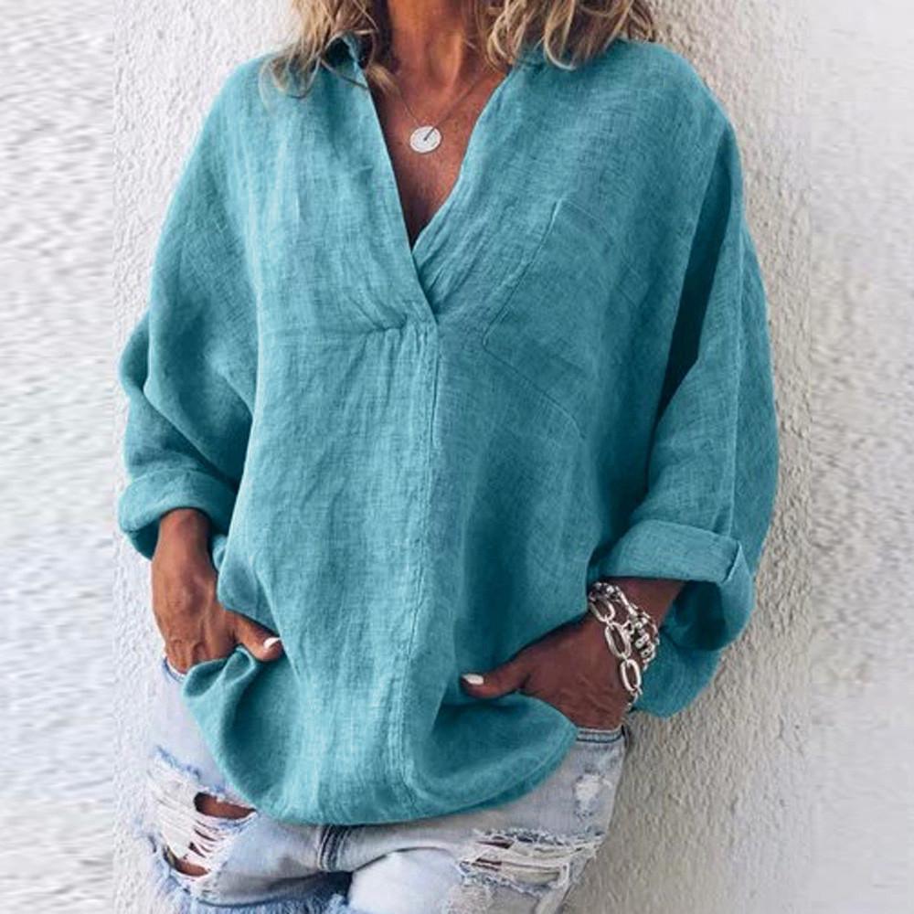 Oversized Women V Neck Casual Long Sleeve Cotton Linen T Shirt Top Blouse 4-18 Oversized Women V Neck Casual Long Sleeve Cotton Linen T Shirt Top Blouse 4-18