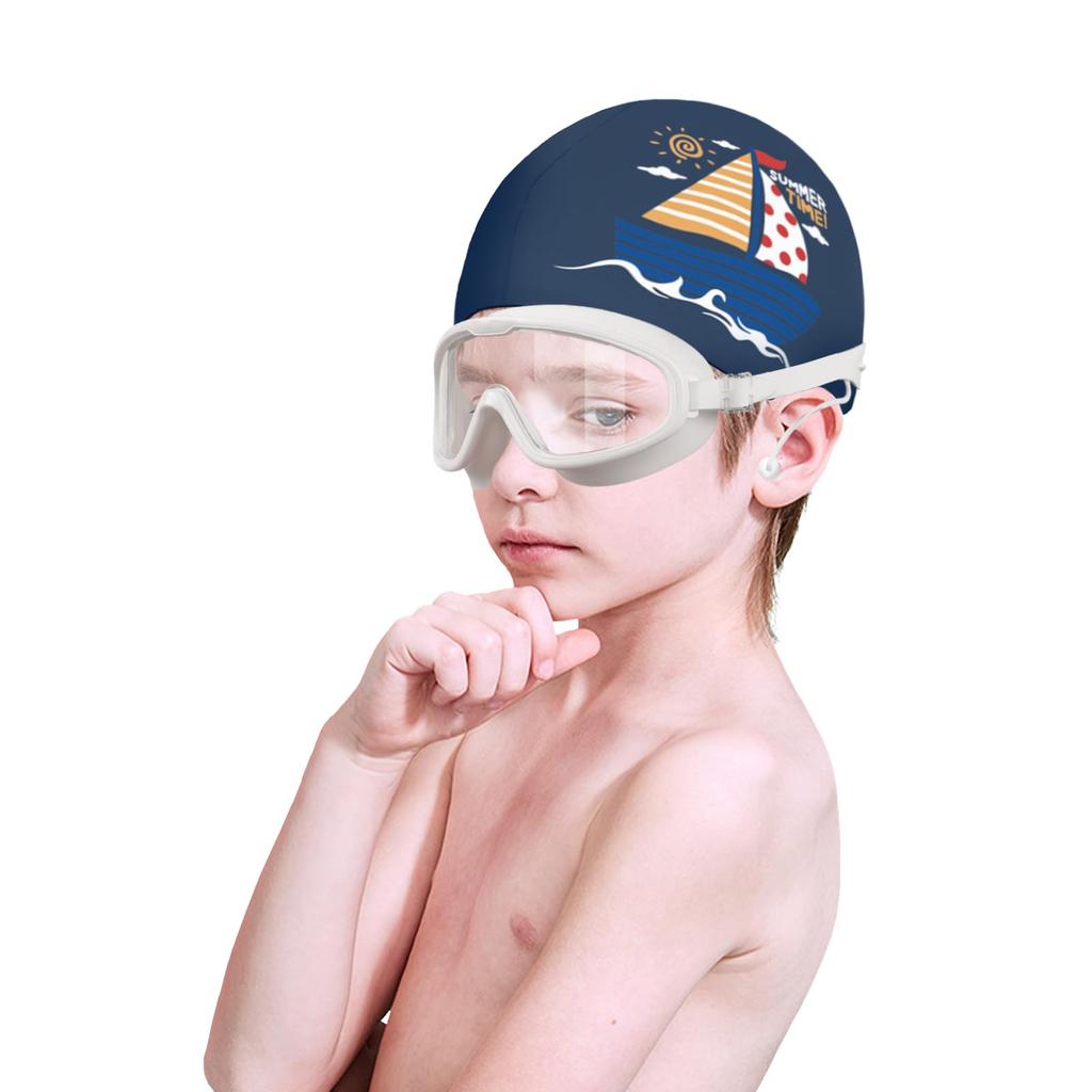 IPENNYE Swimming Goggles and Cap Cute Pool Hat with and Balloon UV with Perfect for School Junior Boys and Hot Competitive and Training Kids' Set,