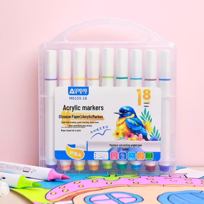 Multicolor Triangular Barrel Acrylic Markers for Students and Kids - Set of 12-60