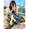 Vintage Casual Camisole Denim Dress for Women Elegant Sleeveless A-line High Waist Drawstring Belt Dresses Korean Style