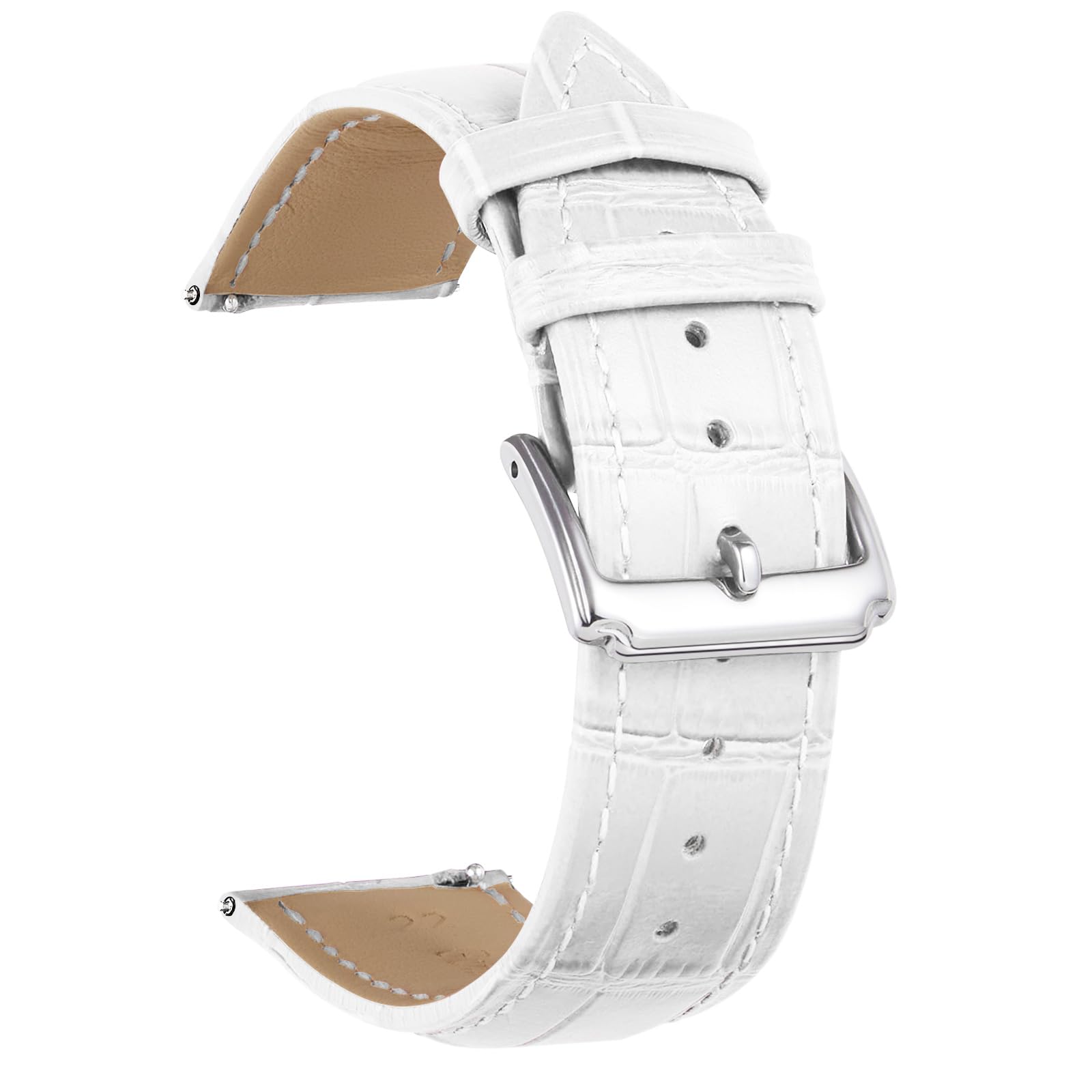 

BINLUN Leather Watch Band, Quick Release, Replacement Strap for Men and Women, Crocodile Leather Pattern, Smartwatch Strap (22mm, White)