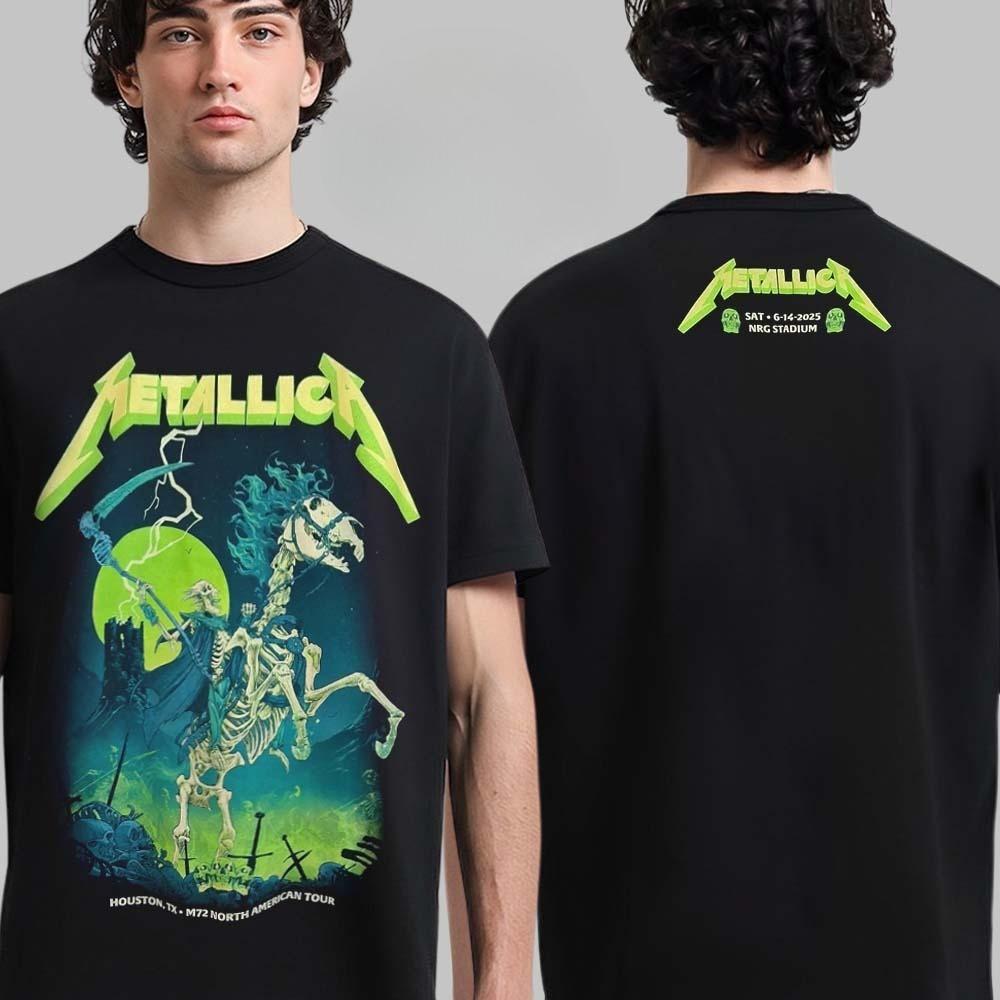 Hot Metallica M72 Houston 2025 Venue Tee in Texas At NRG Stadium on June 14 2025 Skeleton Reaper Art Two Sided Unisex T-Shirt