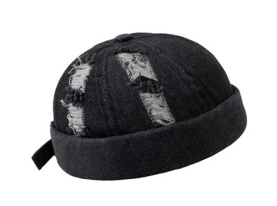 Sproutsy Men's Fisherman's Cap, Docker Hat, Vintage Retro Distressed Denim (Black)