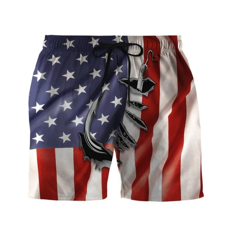 Herren Strandshorts USA Flagge 3D Druck Lustige Tiere Grafik Surfing Boardshorts Lässige Sommerferien Sportshorts Badeshorts Jungen