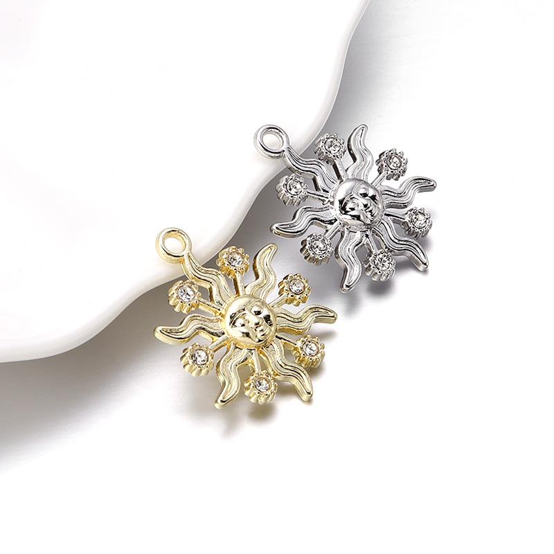 10pcs Alloy Sun Charms Gold Silver Color Rhinestone Pendant For Jewelry Making DIY Necklace Earrings Pendant Key Chain Supplies