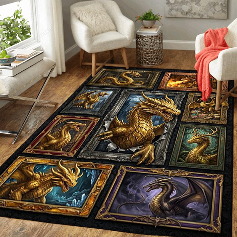 Golden Dragon Compilation Pattern Rug Floor Mat for Living Room or Bedroom Soft and Comfortable Carpet a Gift for Birthday and Holiday.
