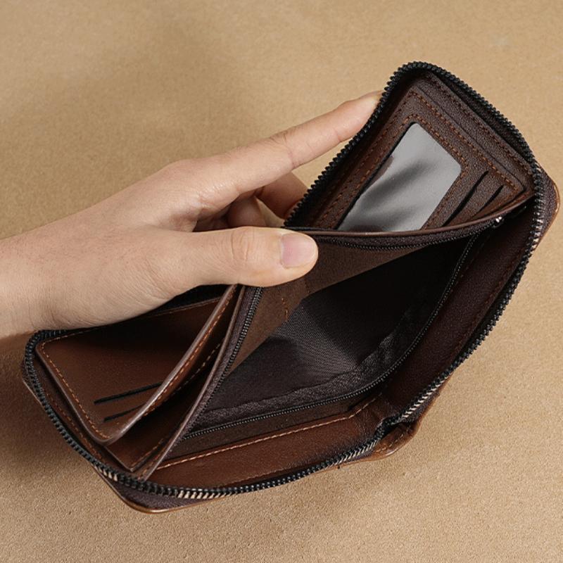 Short Small Zipper Wallet for Men Male Money Clip Vintage Purse Fashion Casual PU Leather Card Holder With Coin Pocket High Quality