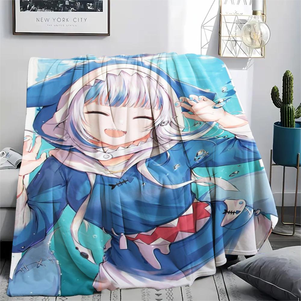 Gawr Gura Print Flanelldecke, Hohe Qualität, Bequem für alle Jahreszeiten, Heimdekoration, Wärme und Komfort, Perfekt für Weihnachtsgeschenke27
