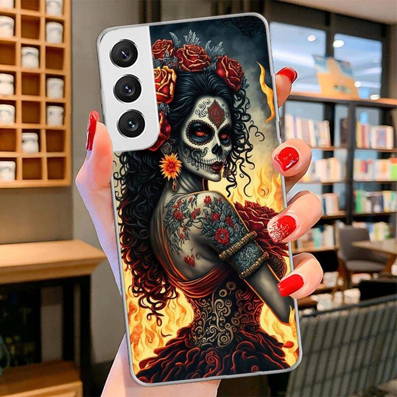 Catrina Beautiful Rose Girl Skull Cover Phone Case For Samsung Galaxy S26 S25 Edge S24 Ultra S23 S22 Plus S21 S20 FE Soft Fundas