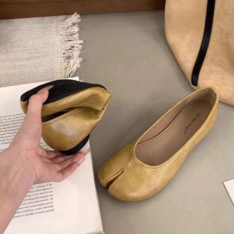 Fashion SUOJIALUN 2025 Spring New Brand Women Flat Shoes Fashion Split Toe Flat Ballet Shallow Slip On Female Casual Slip On Loafer Shoe