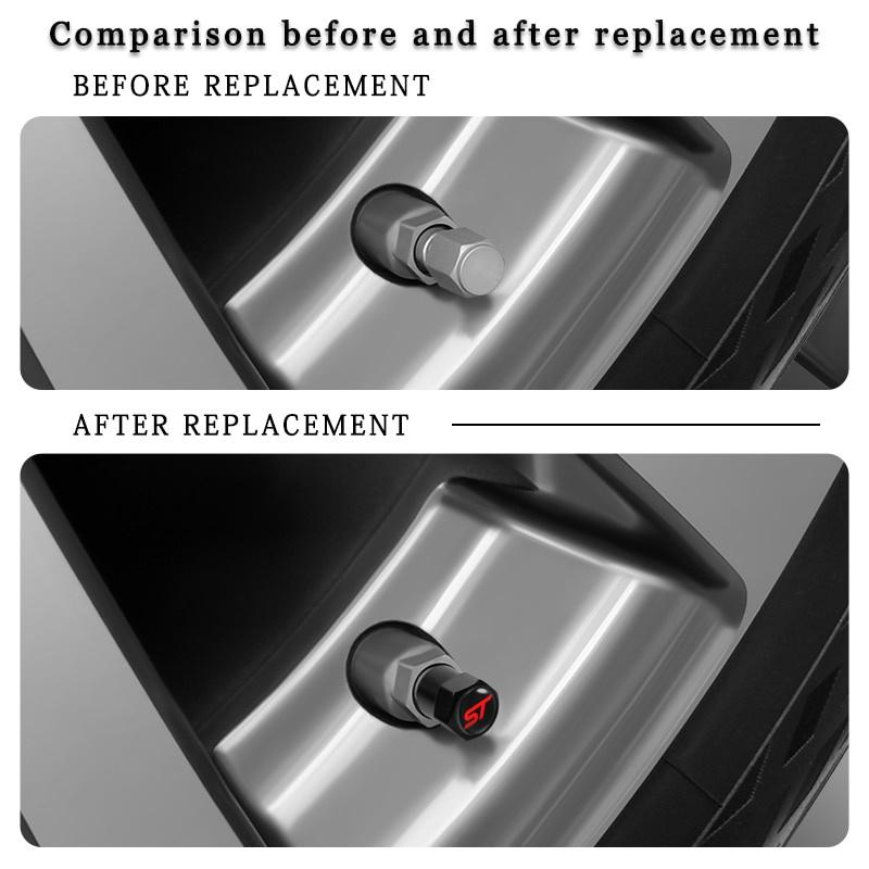 4Pcs Metal Car Wheel Tire Valve Stem Cap Air Valve Dust Cover ST Badge For Fo+rd Focus 2 3 4 MK2 MK3 Fiesta Mondeo Escape Kuga