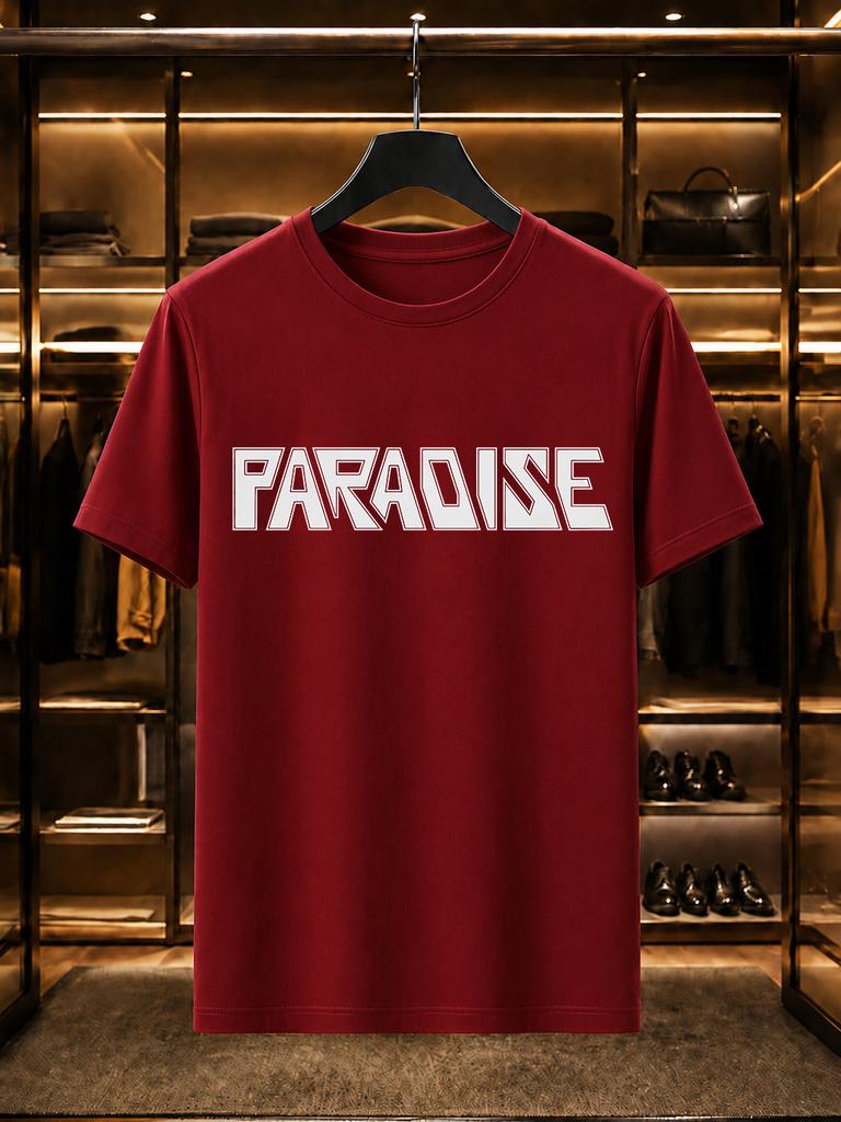2026 New 100 Cotton Tshirt Paradise Bold Block Letter Print Tee Vintage Minimalist Streetwear Casual Short Sleeve