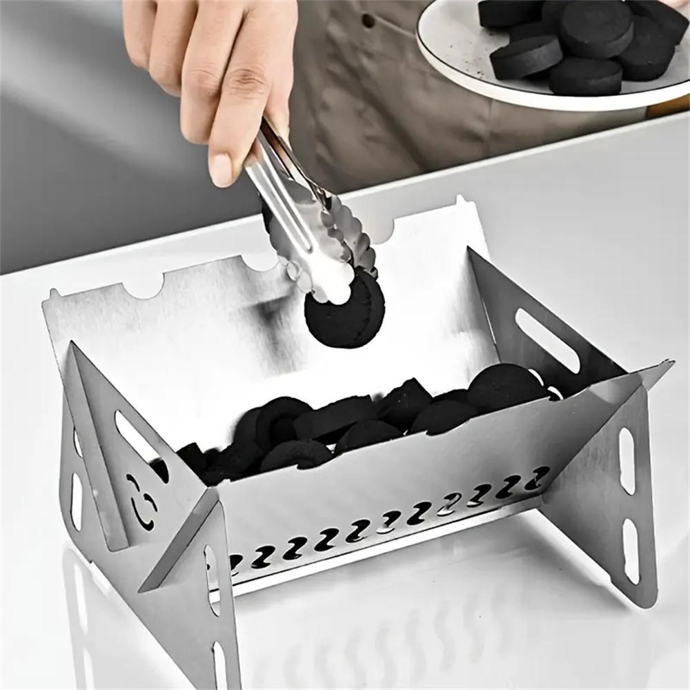 Outdoor Stainless Steel Portable Folding Card Stove Outdoor Charcoal BBQ Grill for Camping, Lightweight Fire Pit for Cooking
