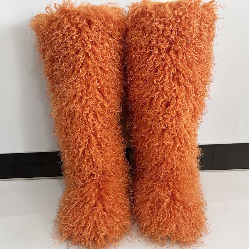2025 cizme de iarnă pentru femei din imitație de blană de plajă din lână European și American cu tub înalt 40 tub lung 50 pantofi cizme de zăpadă