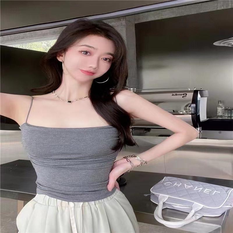 Dámský francouzský šik špagetový top s plisovaným tubovým vrškem a polstrovanou hrudí