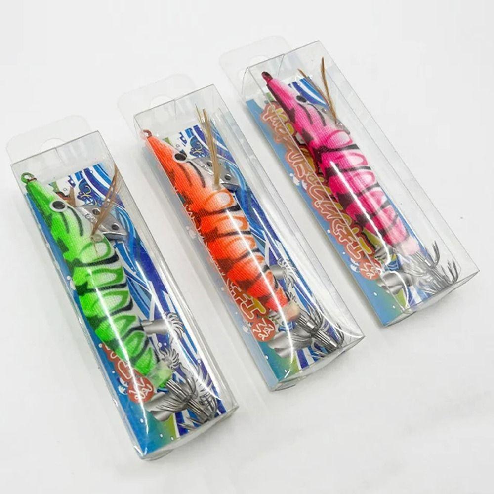 5Pcs 3D Eyes Luminous Squid Fishing Lure Wooden Shrimp Bait  All Kinds of Fishing Places