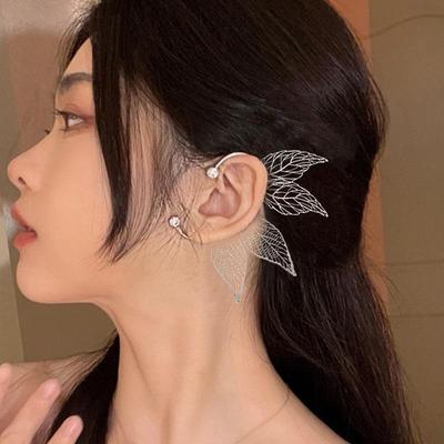 1Pcs Chic Elf Ear Clip Hollowed Zircon Leaf Fairy Earring Clips For Women Girls Wedding Ear Cuff Jewelry XYZ